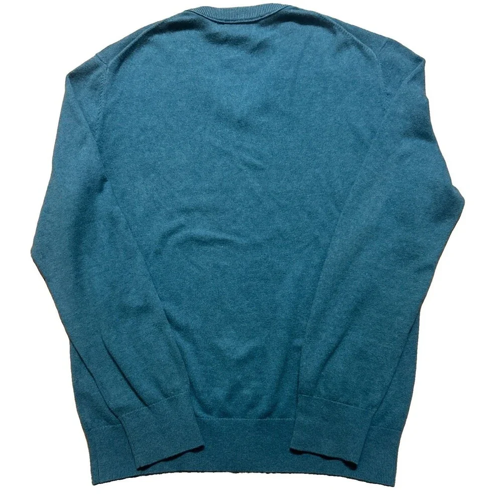 Banana Republic Men Sz M Sweater Blue Teal Cotton Cashmere V-Neck Pullover Soft
